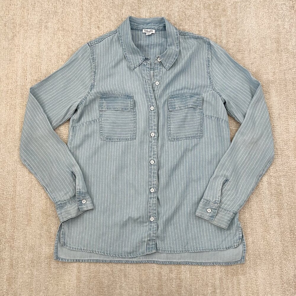 Splendid Long Sleeve Striped Blue Button Up Blouse Shirt Top M
